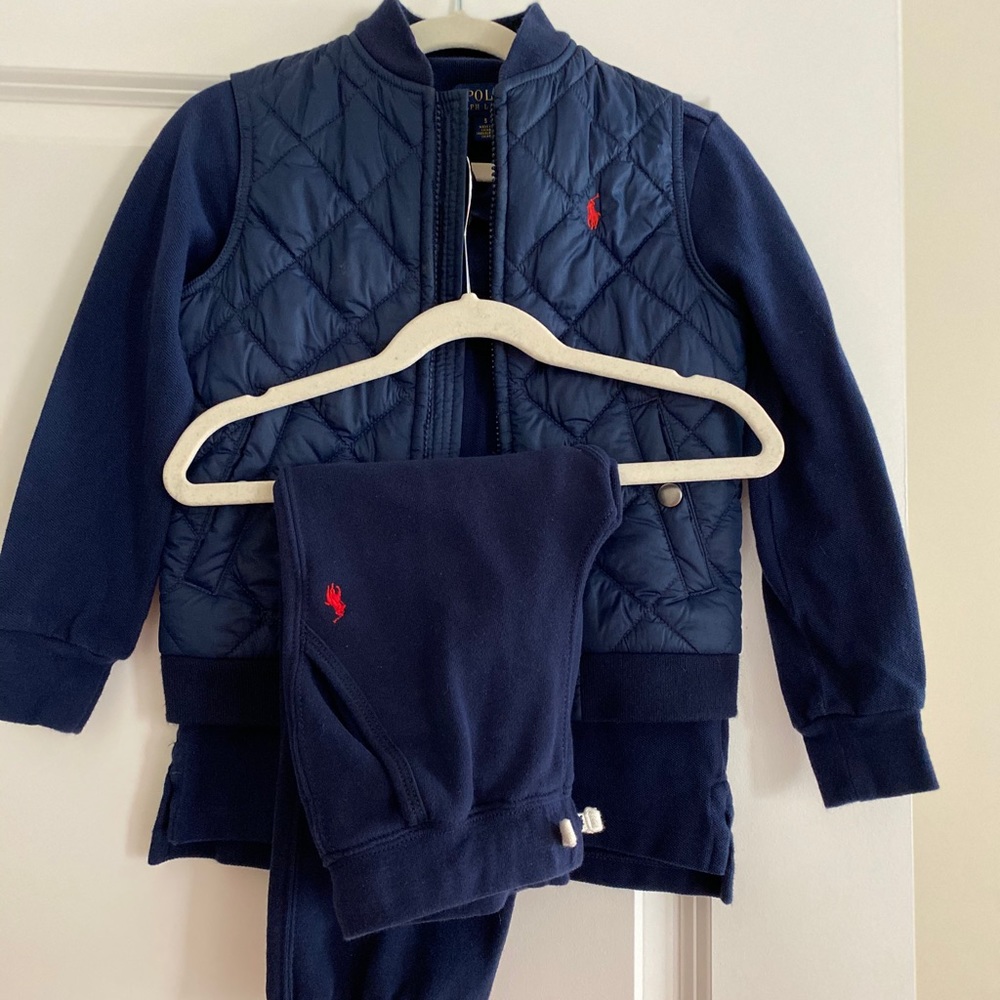 Boys Ralph Lauren jogging pants, polo and vest